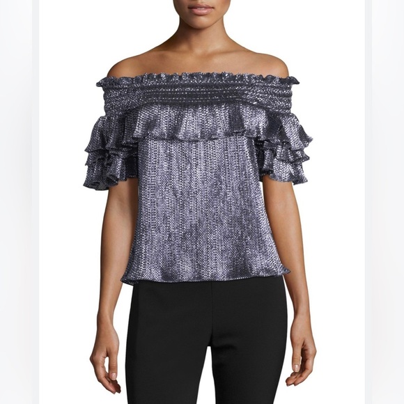Parker Greta Off The Shoulder Metallic Blouse Size Medium - Picture 1 of 8